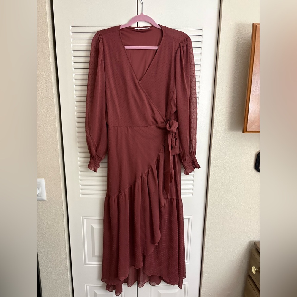 LC Lauren Conrad Long Sleeve Wrap Dress in Deep Red